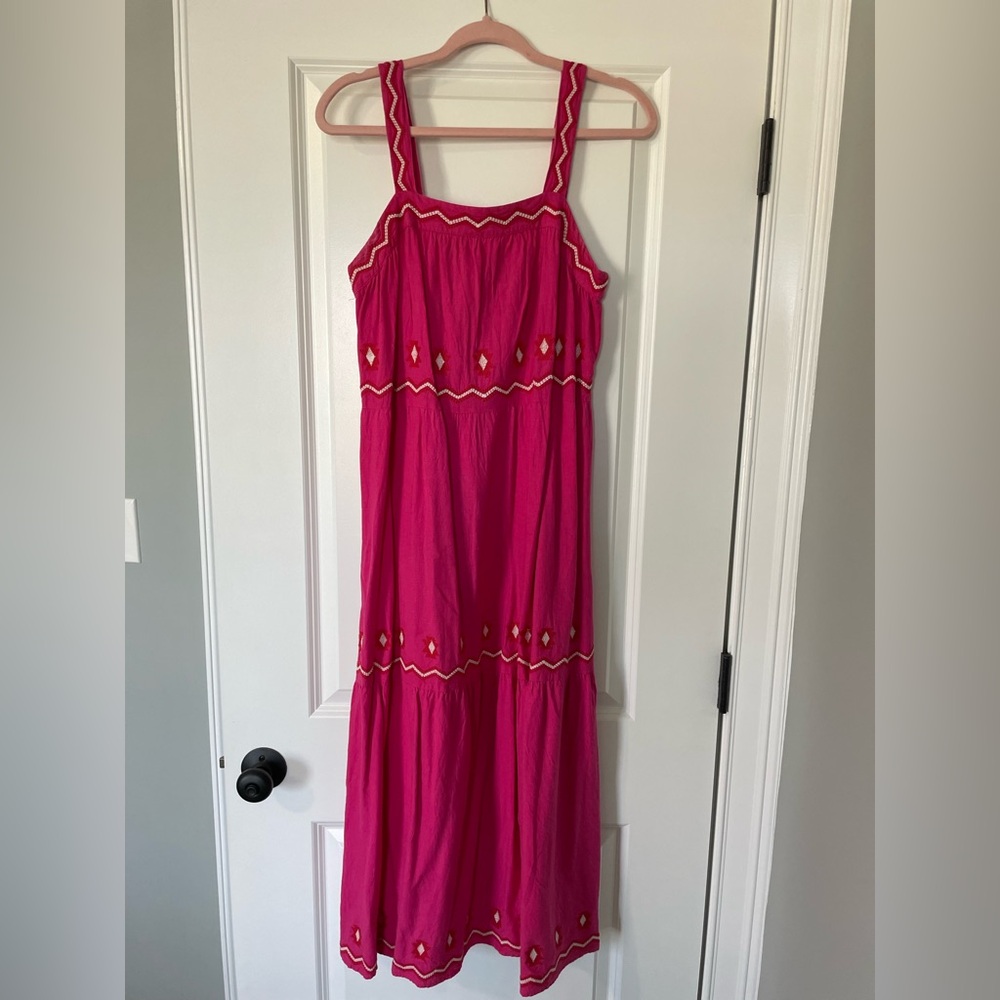 LOFT Pink Dress with Red Embroidery